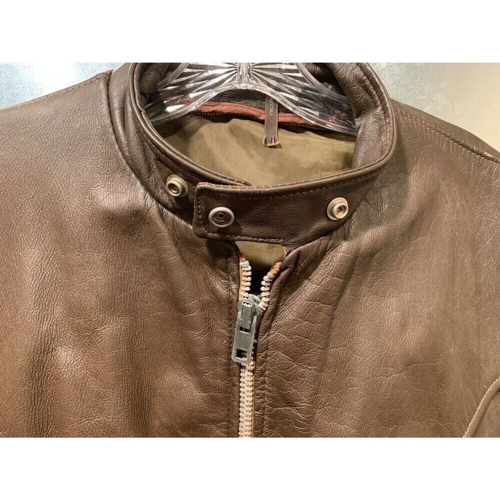 Motorcycle Jacket Cafe Racer Brown Leather  Sz 46 REG Vintage 60's Leathercraft